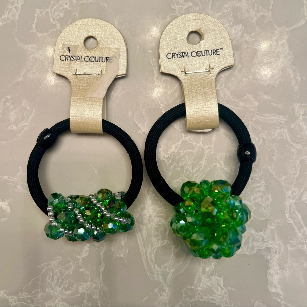 Beaded Hair Ties (pair) Green NWT by Crystal Couture